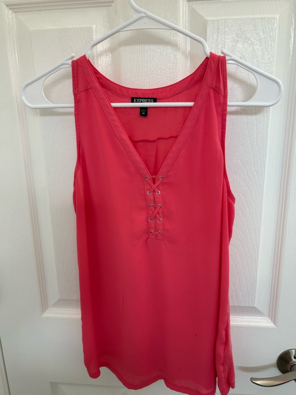 Express Coral Lace-Up V-Neck Sleeveless Tank Top